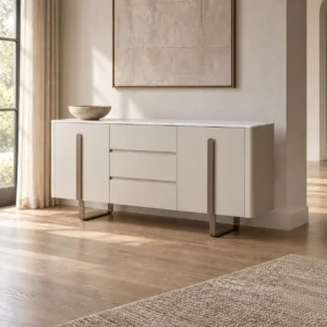 Light Grey Lacquer Sideboard in slate — in a room setting