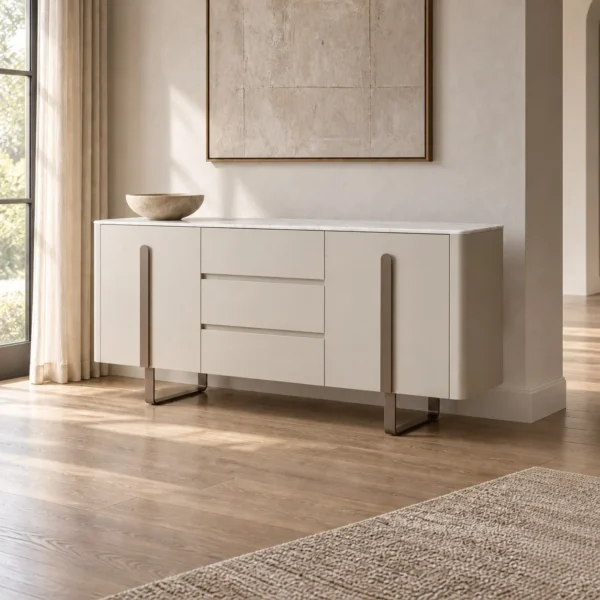 Light Grey Lacquer Sideboard in slate — in a room setting