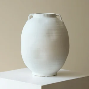 White Vintage Twin-Ear Egg Jar Vase, Medium in ivory — front view