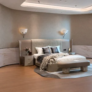 Catherine Wide-Screen Winged Bed in oatmeal — front view