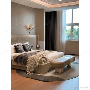 Catherine Wide-Screen Winged Bed in oatmeal — in a room setting