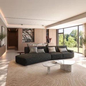 Wide Living Room Sofa in velvet — front view