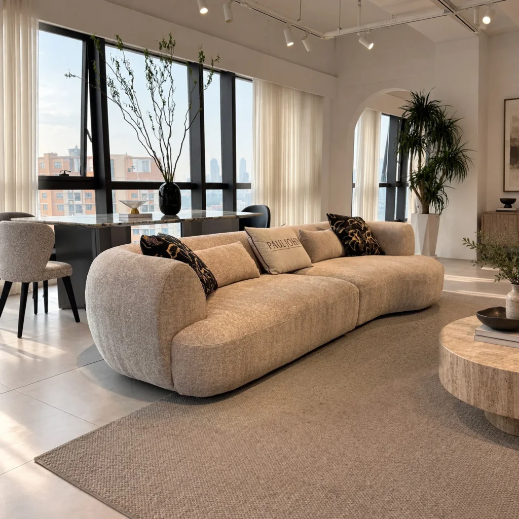 Wide Living Room Sofa in chenille — front view
