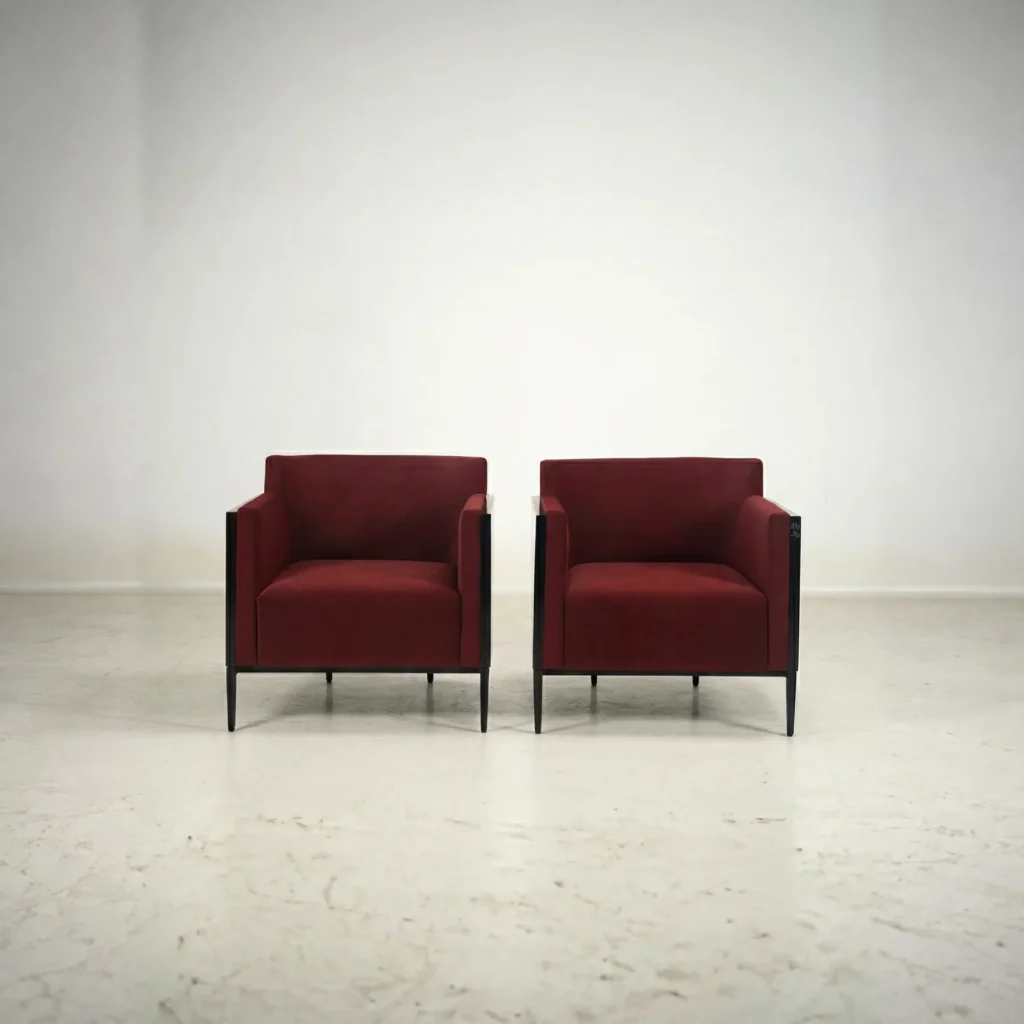 Wine Red Velvet Armchair in velvet — front view