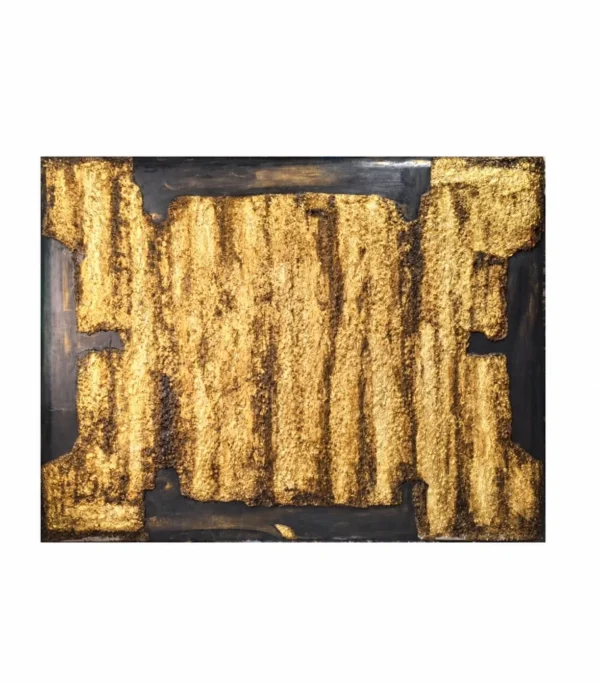 Carved Wood and Gold Leaf Abstract Wall Art in brushed brass — in a room setting