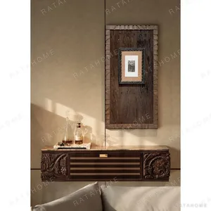 Reclaimed Wood Carved Frame Wall Art in clay — in a room setting