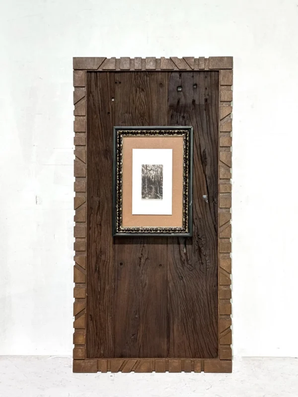 Reclaimed Wood Carved Frame Wall Art in clay — in a room setting