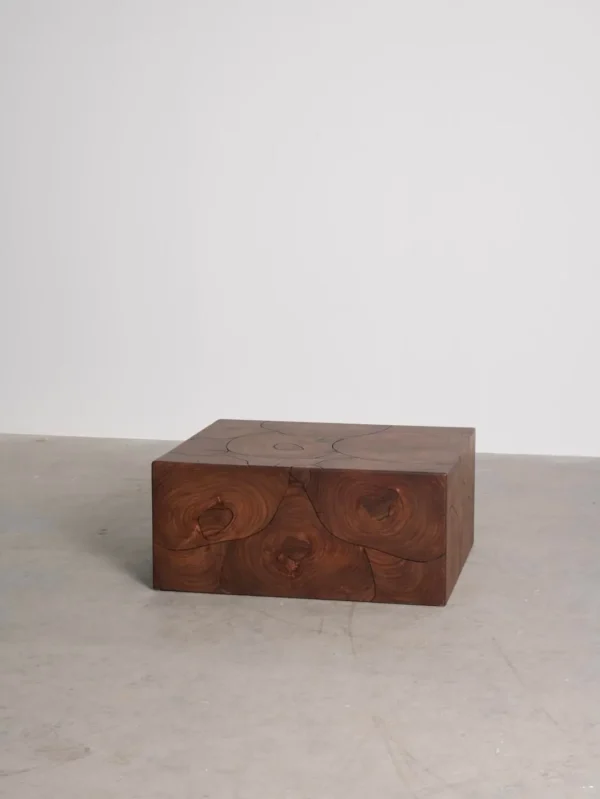 Patchwork Wood Grain Block Coffee Table, 83 cm in clay — in a room setting