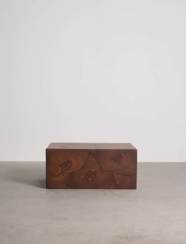 Patchwork Wood Grain Block Coffee Table, 83 cm in clay — in a room setting