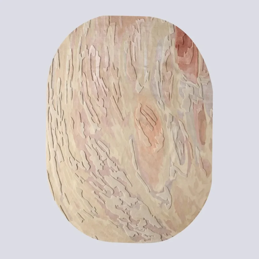 Oval Bark Relief Rug in Cream, Blush and Sage — front view