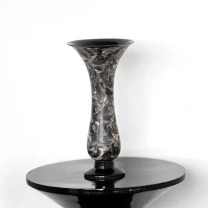 Artist Collaboration Black and Silver Marbled Trumpet Vase in black — front view