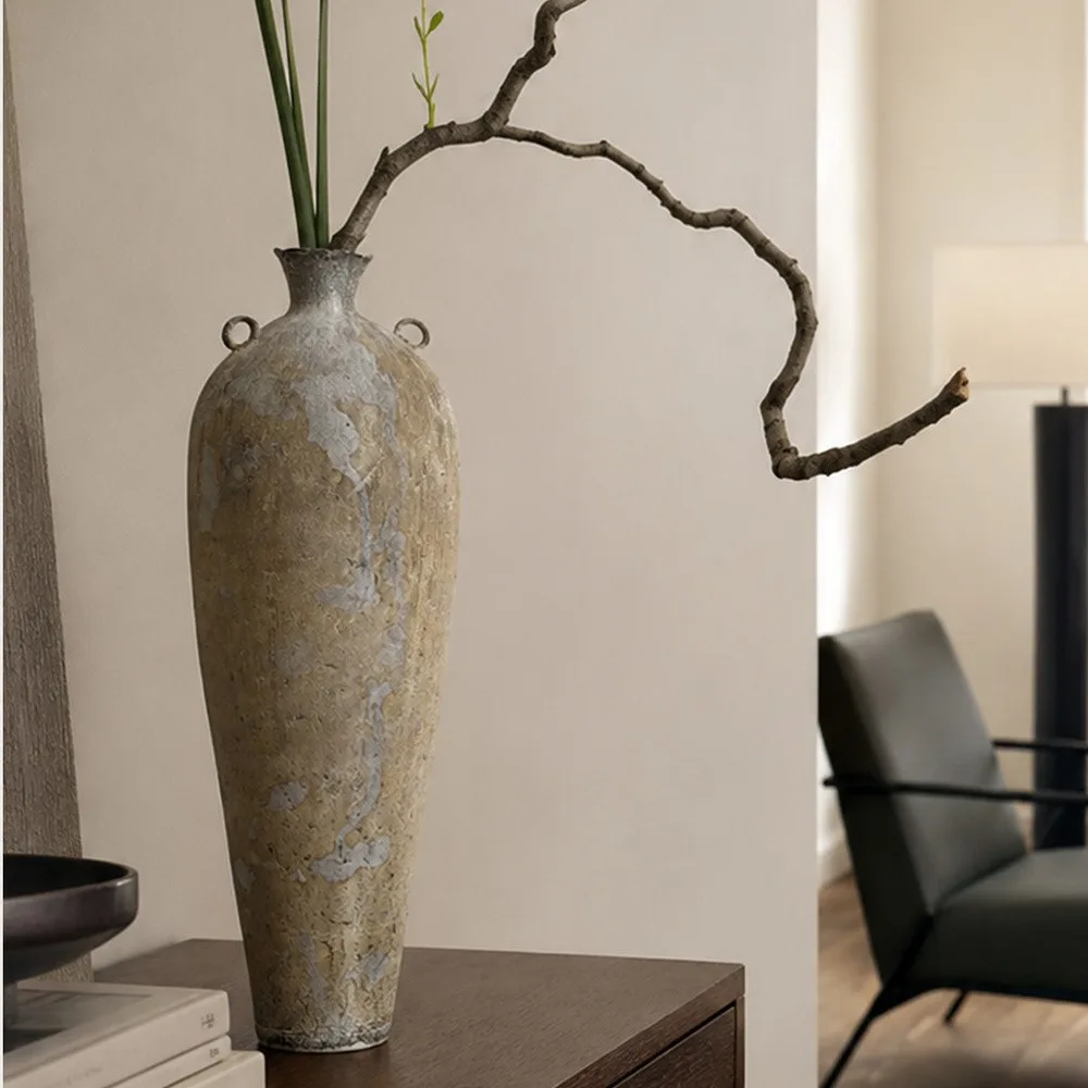 Artist Collaboration Moss Trace Tall Twin-Ear Jar, Small or in sand — front view