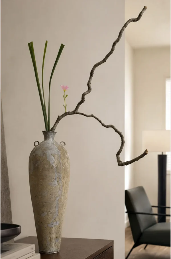 Artist Collaboration Moss Trace Tall Twin-Ear Jar, Small or in sand — in a room setting