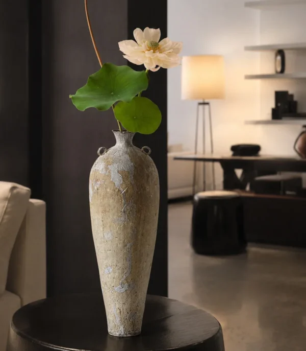 Artist Collaboration Moss Trace Tall Twin-Ear Jar, Small or in sand — in a room setting