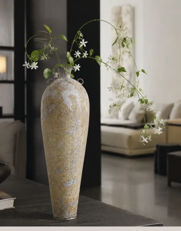 Artist Collaboration Moss Trace Tall Twin-Ear Jar, Small or in sand — in a room setting