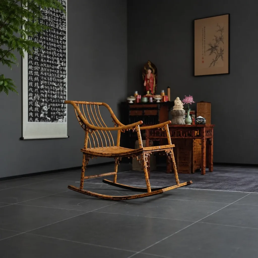Xiangfei Mottled Bamboo Rocking Chair in clay — front view