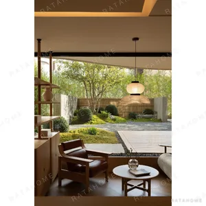 Xiaoyao Oak Lounge Chair in Chestnut Leather, 82 cm — in a room setting