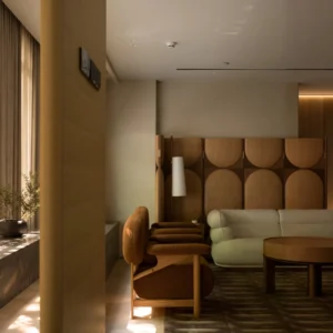Xifeng Low Solid Wood Armchair in Velvet — front view