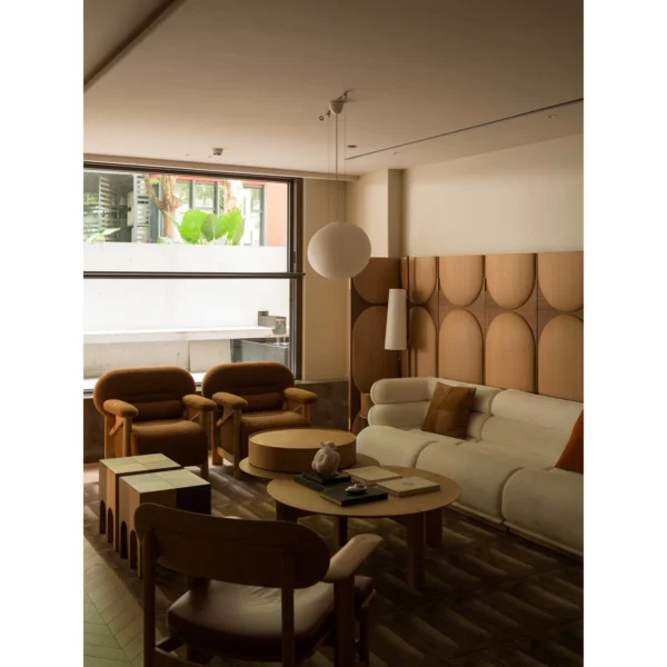 Xifeng Low Solid Wood Armchair in Velvet — in a room setting