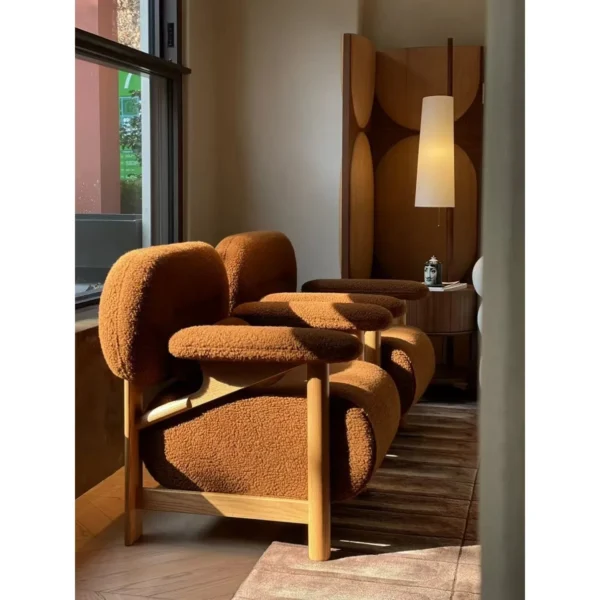 Xifeng Low Solid Wood Armchair in Velvet — in a room setting