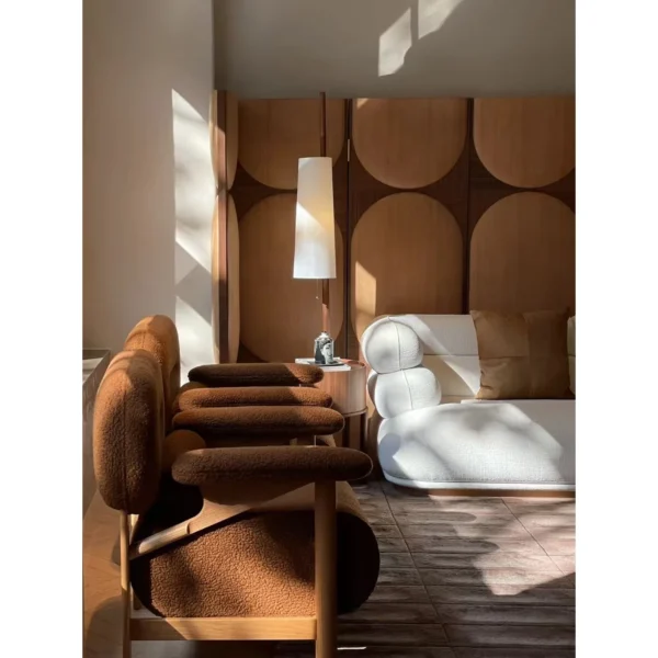 Xifeng Low Solid Wood Armchair in Velvet — in a room setting