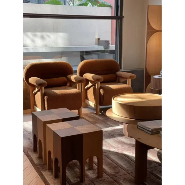 Xifeng Low Solid Wood Armchair in Velvet — in a room setting