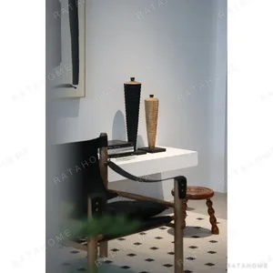 Charred Solid Wood Ribbed Column Ornaments, Pair in black — in a room setting