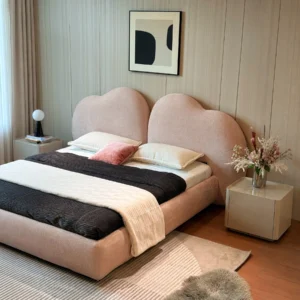 Xinyu Heart-Shaped Headboard Bed in rose stone — front view