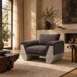 Yanyi Rock Armchair with Stone Sides in Grey Fabric — in a room setting