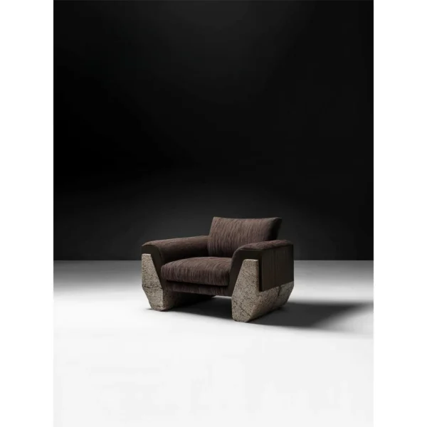 Yanyi Rock Armchair with Stone Sides in Grey Fabric — in a room setting
