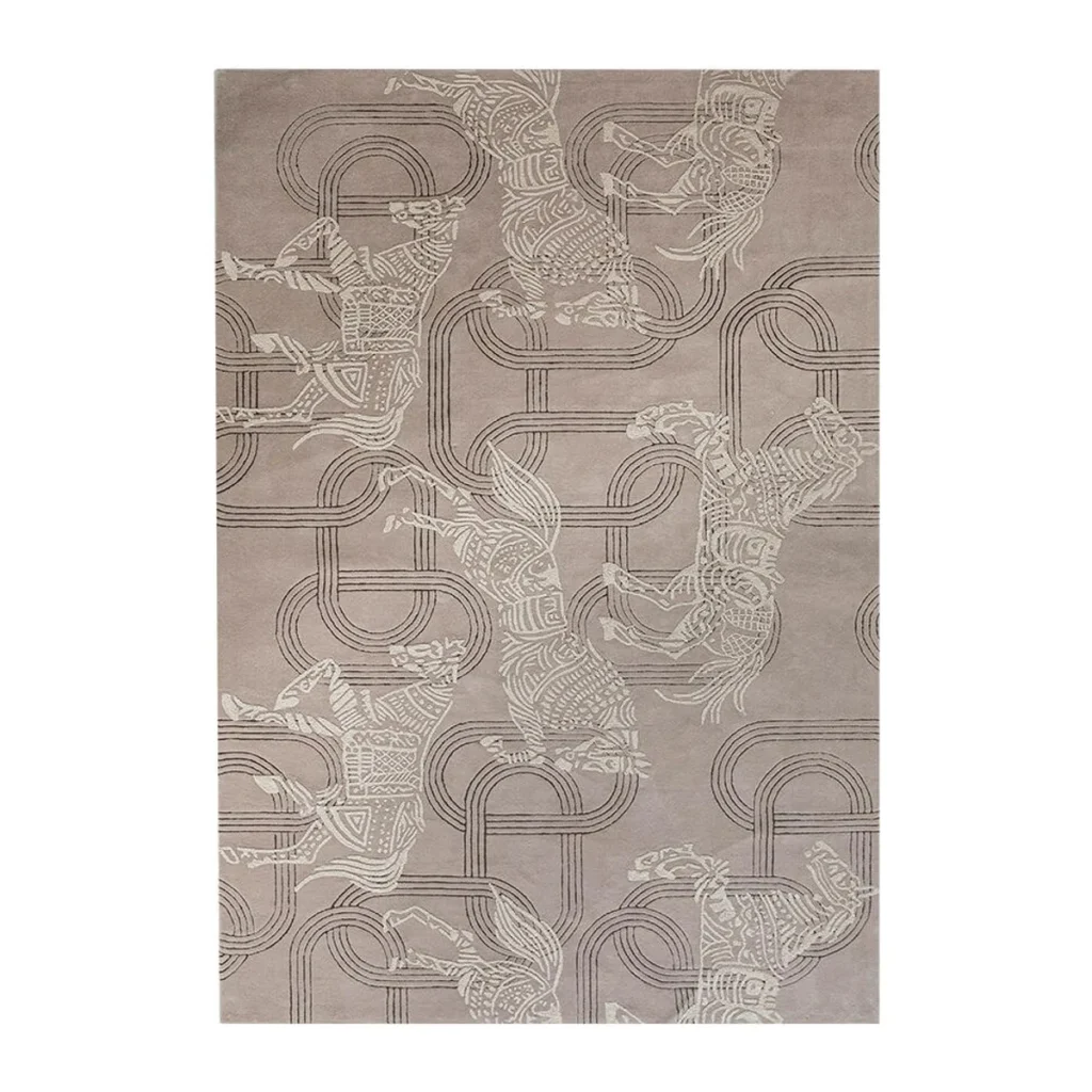 Year of the Horse Lucky Rug in Taupe with Tonal Horses — front view