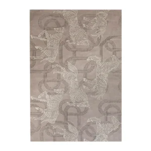Year of the Horse Lucky Rug in Taupe with Tonal Horses — front view