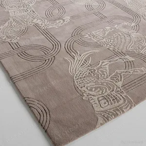 Year of the Horse Lucky Rug in Taupe with Tonal Horses — in a room setting