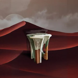 Yeshi Smelted Stone Side Table in Mixed Marble — front view