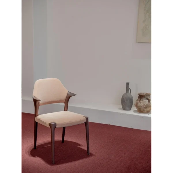 Ygg Ash Armchair with Curved Arms and Tie-Dyed Cotton Seat in walnut — in a room setting