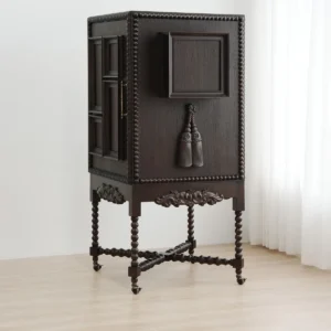 Carved Sequence Cabinet on Barley-Twist Legs with Tassels in black — front view
