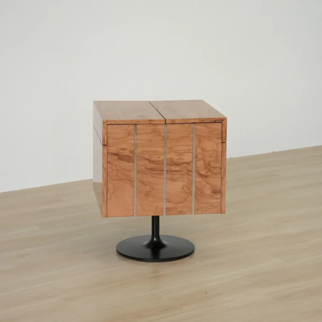 Fuguang Cube Nightstand on Black Metal Pedestal — front view