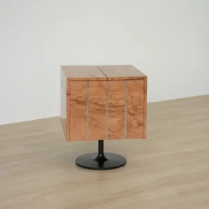 Fuguang Cube Nightstand on Black Metal Pedestal — front view