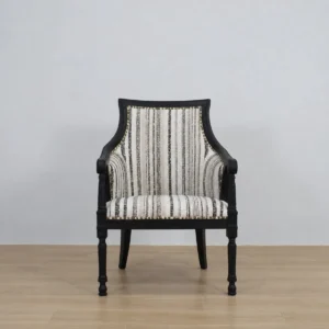 Ink Poem Black Wood Armchair in Striped Jacquard — front view