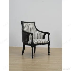 Ink Poem Black Wood Armchair in Striped Jacquard — in a room setting