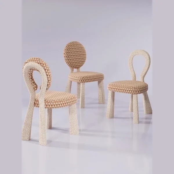 Ring-Back Lounge Chair in Geometric Jacquard — in a room setting
