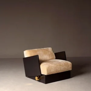 Obsidian Cloud Black Acrylic Lounge Chair in Cream Velvet — front view