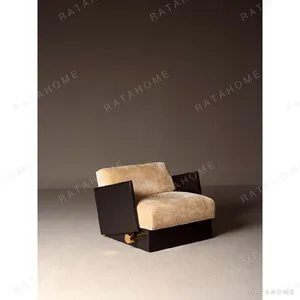 Obsidian Cloud Black Acrylic Lounge Chair in Cream Velvet — in a room setting