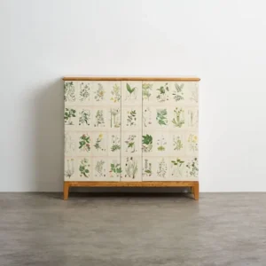 Painted Botanical Panel Cabinet in Pale Oak Frame — front view