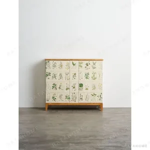 Painted Botanical Panel Cabinet in Pale Oak Frame — in a room setting