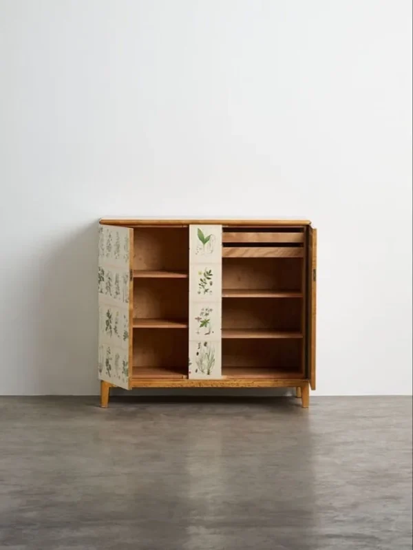 Painted Botanical Panel Cabinet in Pale Oak Frame — in a room setting