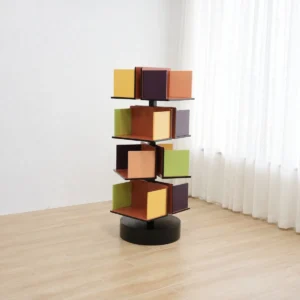Rotating Multicolour Cube Bookcase on Black Base in multicolour — front view