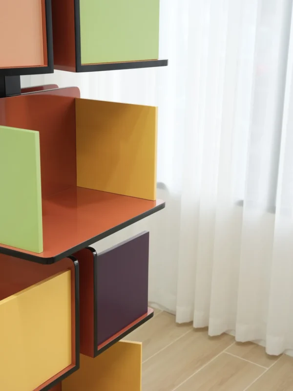 Rotating Multicolour Cube Bookcase on Black Base in multicolour — detail