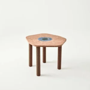 Time Slice Pink Marble Side Table in rose stone — front view
