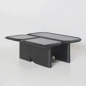 Wave Geometric Three-Tier Coffee Table in Black Wood — front view